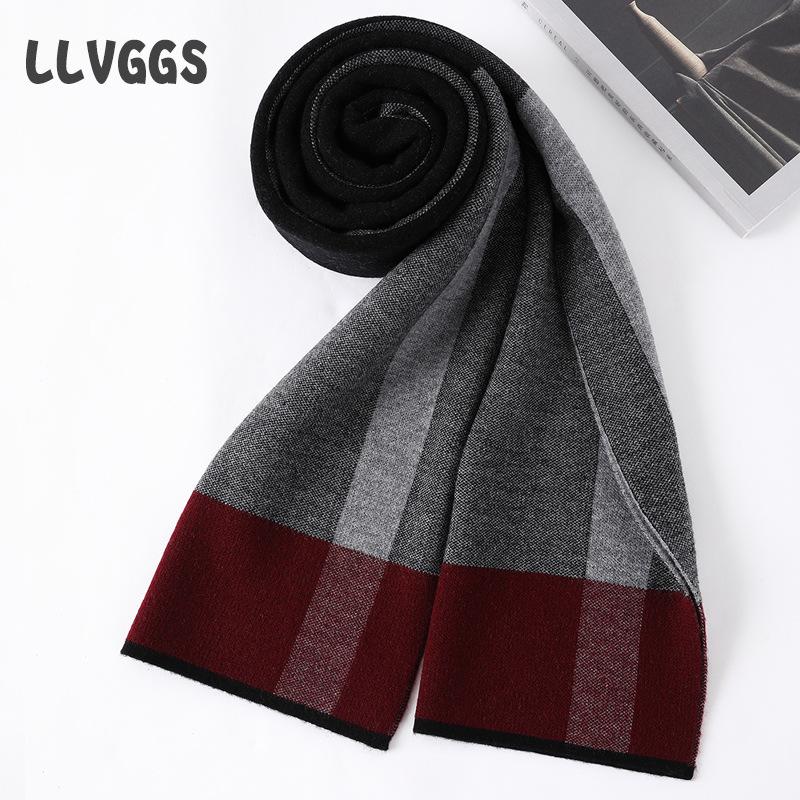 Pure wool men's plaid scarf thickened warm men's scarf leisure business travel autumn and winter tide