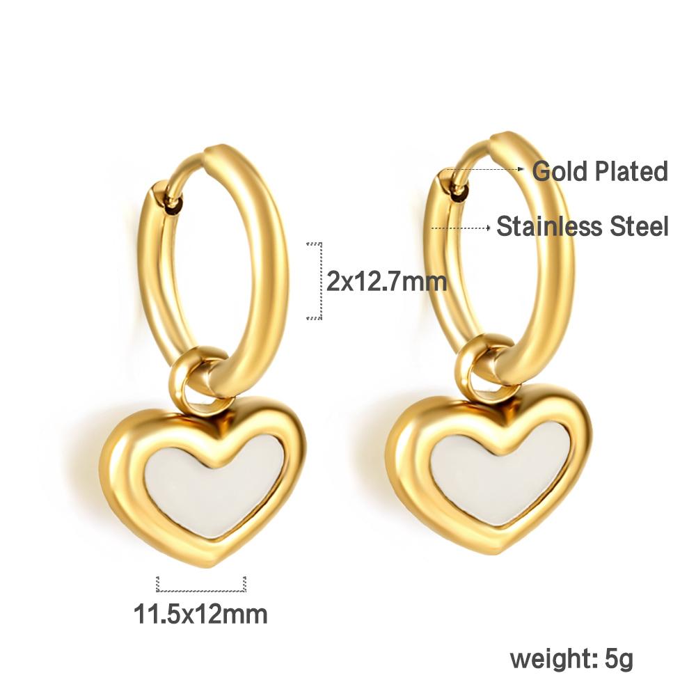 Stainless Steel Round Earrings with Heart-Shaped White Mother-of-Pearl Studs for Girls, Elegant and Personalized Jewelry Gift