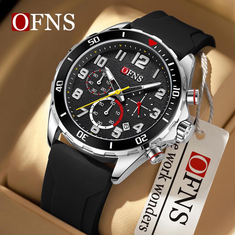 Oufanni Men's Quartz Watch with Silicone & Steel Straps, Waterproof, Calendar, and Small Seconds Hand