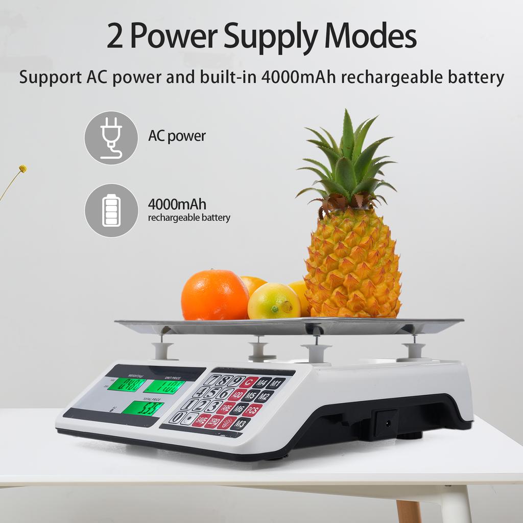 40KG Digital Price Scale Electronic Price Computing Scale with Stainless Steel Large Platform Dual LCD Display Big Button for Fa