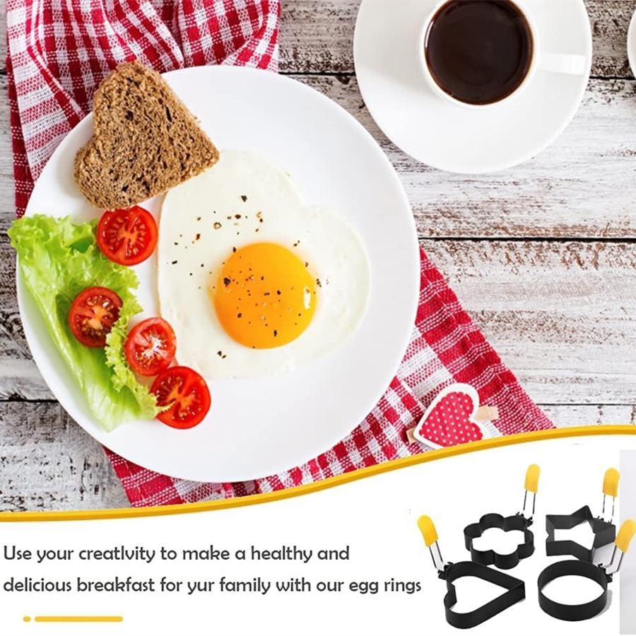 Egg Rings for Frying Eggs Stainless Steel Egg Cooking Rings with Anti-scald Handle Non-stick Egg Shaper Molds 4 Different Shapes
