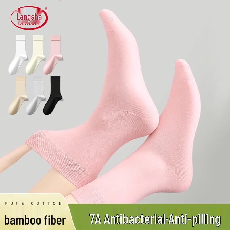 Langsheng Women s Bamboo Fiber Mid-Calf Socks - 6 Pairs One Size (36-40)
