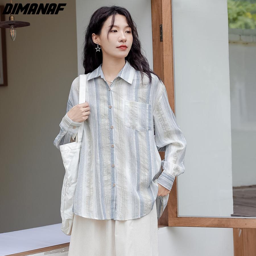 

DIMANAF 2024 Лето Большие размеры женские футболки летние рубашки женские винтажные полосатые топы футболки свободная повседневная рубашка