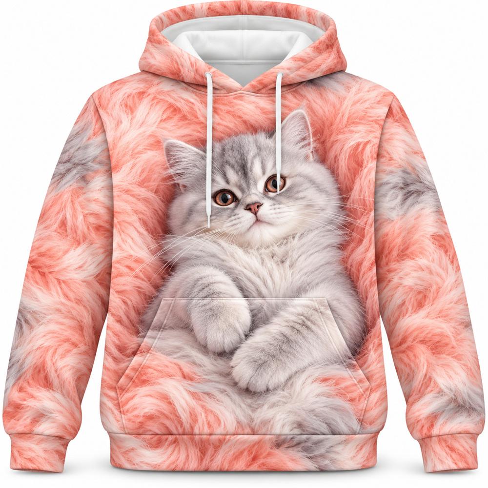 3D Print Cute Cat Hoodie For Men Women Fluffy Kitten Pattern Pullover Hoodie Animal Lover Gift Graphic Hooded Sweatshirt Trend