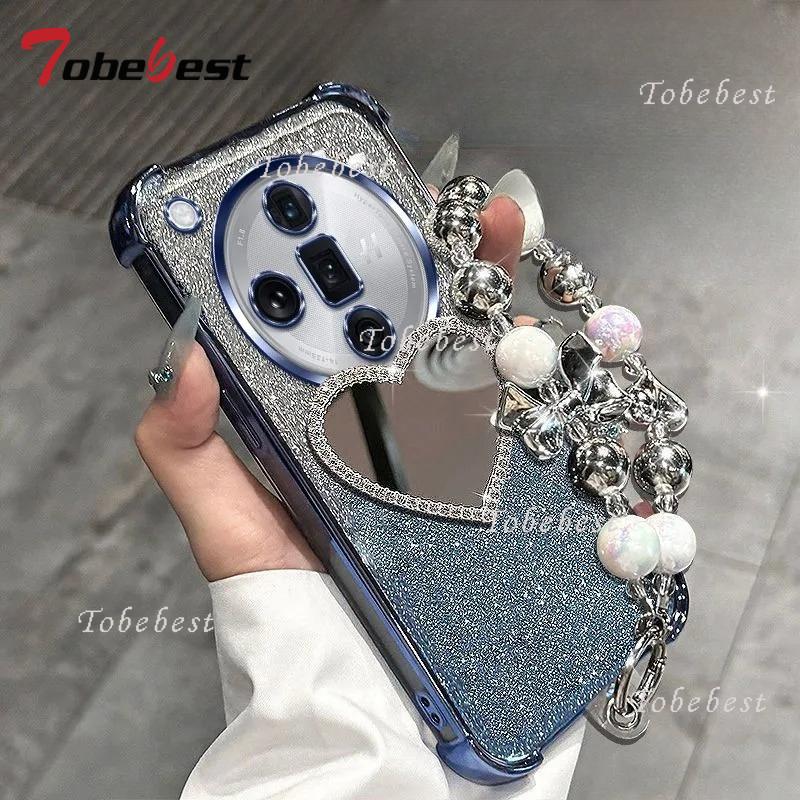 Glitter Plating Love Mirror Bracelet Case for OPPO Find X8 Pro X8S Plus X7 Ultra Shockproof Silicone Cover