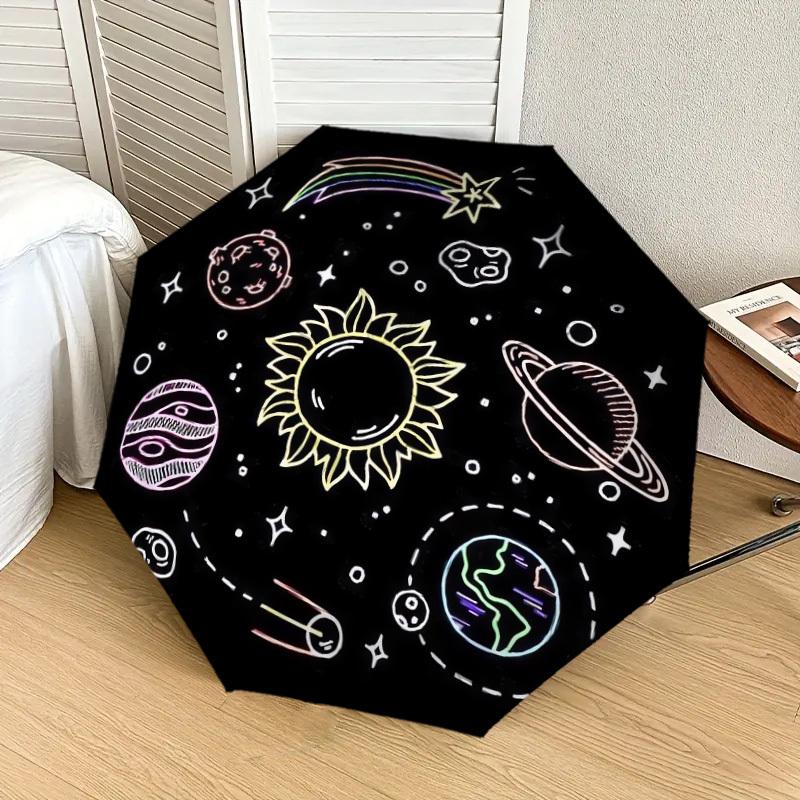 1pc Space Adventure: Planets, Stars, and Comets Umbrella with Plastic Handle,Suitable for All Seasons Home Travel Outdoor UmbrellaDD1764