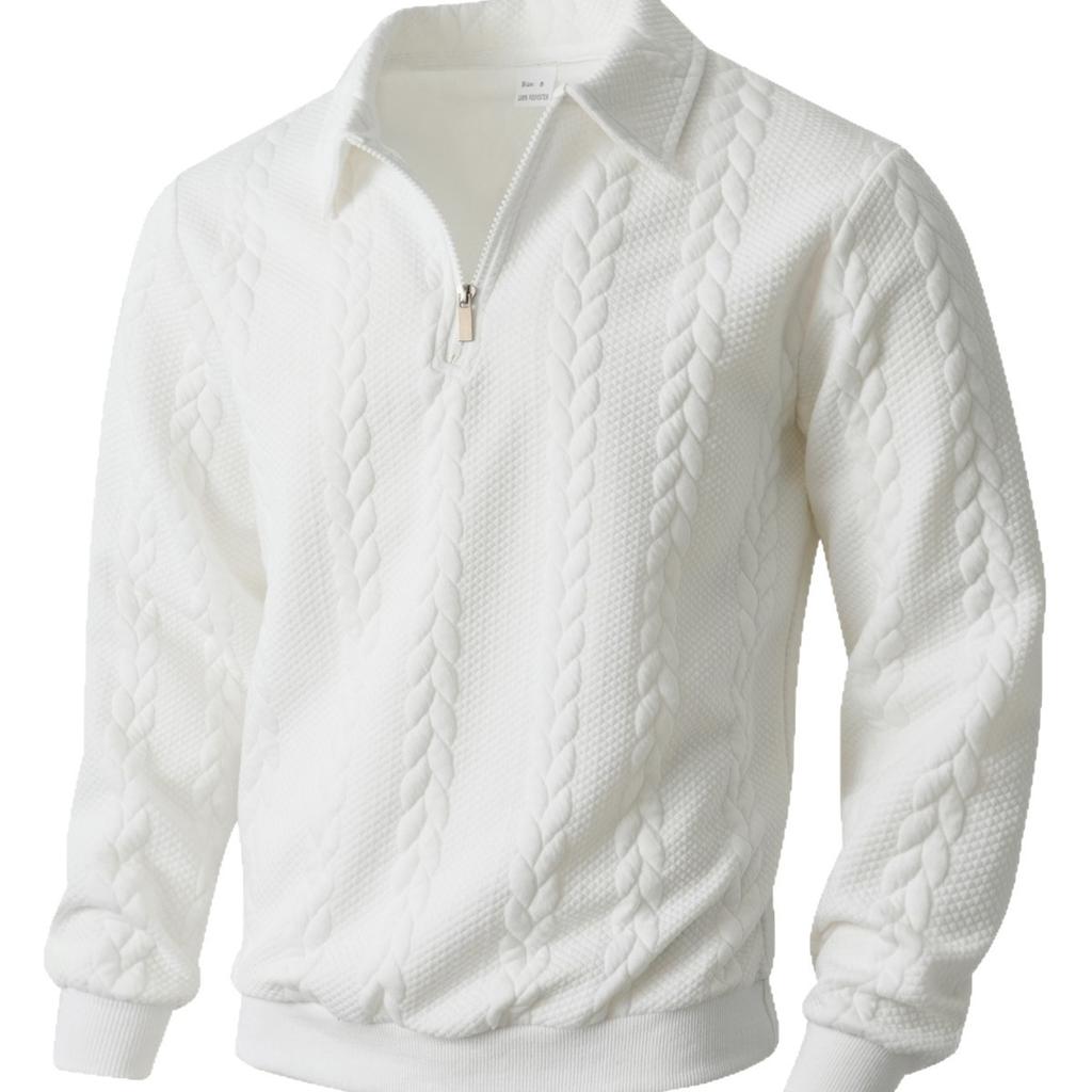 Men's Cable Knit Half-Zip Polo Sweater, Casual Long Sleeve Knit Top