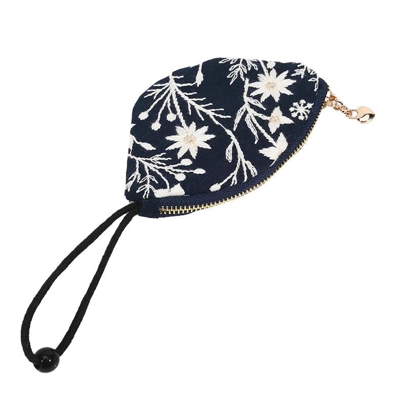 New Embroidered Mini Coin Purse Small Cotton Keychain Pendant Pouch Zipper Car Key Bag Portable Ethnic Flower Style Bag for Girl