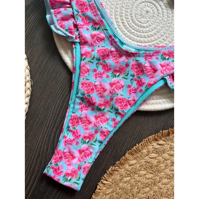 Sexy Flowers Printed Ruffled Frilled Bikini Women Swimwear Female Swimsuit Two-pieces Bikini Set Bather Bathing Suit Swim