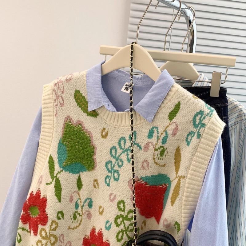 Vest for Women Oversize Pullover Crew Neck Loose Casual Sleeveless Sweater Tops Vest