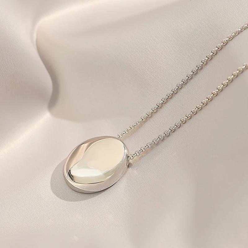 European and American Oval Pendant Stainless Steel Gold Color Long Necklace Fashion Jewelry Accessories Sweater Chian for Womens