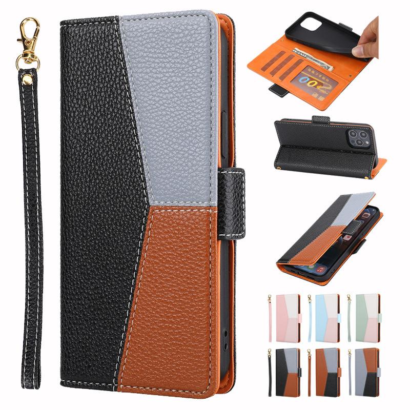 Applicable to Samsung S26 contrasting color splicing lychee pattern mobile phone leather case Note20 flip wallet insert card protective case S25