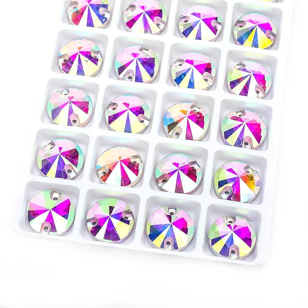 Verre Souple Cousu Main AB Couleur Irrégulière Deux Trous Rond Plat Boucle Gem Strass