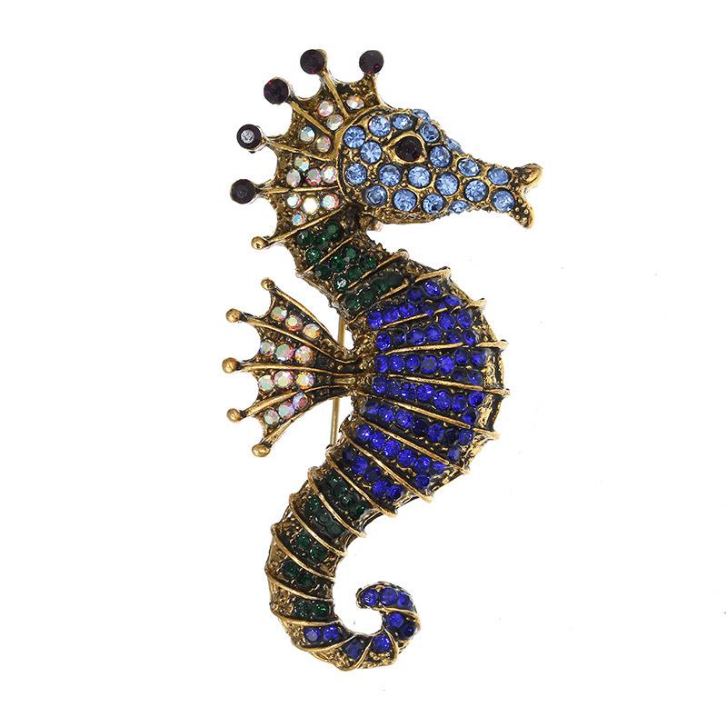 

3 Colors Elegant Ladies Men Shiny Rhinestone Seahorse Brooches синий