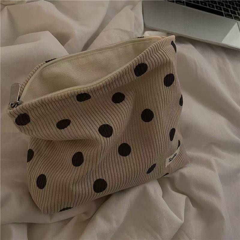 Corduroy Cosmetic Bag Women Korean Solid Color Makeup Organizer Travel Toiletry Pouch Beauty Case
