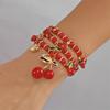Fashion Cherry Shape Heart Pendant Bracelets Set for Women Handmade Red Beads Strawberry Stacking Bracelets Party Jewelry Gift