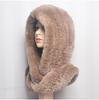 Hot Sale New Women Real Knitted Rex Rabbit Fur Hat Hooded Scarf Long Winter Warm Fur Hat With Neck Collar Scarves Hat Scarf