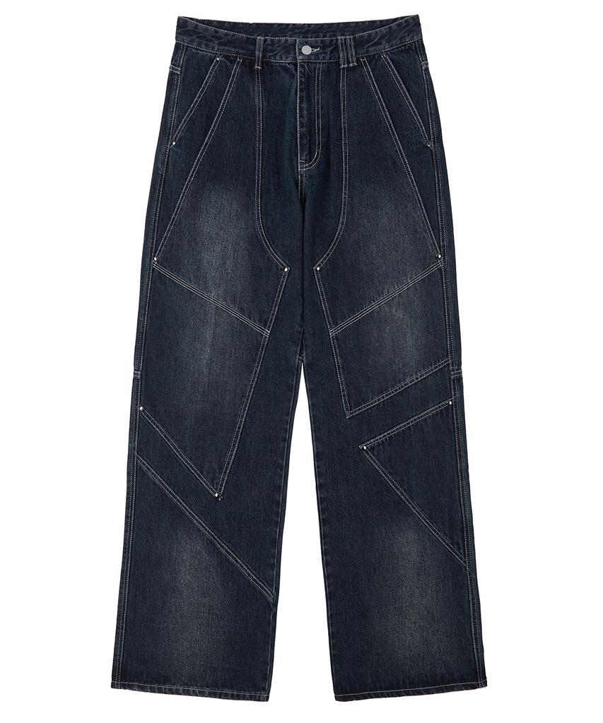 DECET Pached Rivet Wide Jeans Dcpt050Dbluea