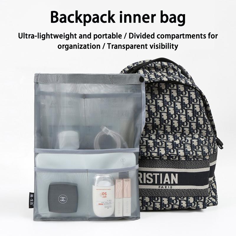 EverToner 1PCS Mesh Women Backpack Makeup Insert Storage Bags Organiser Travel Multifunction Storage Bag