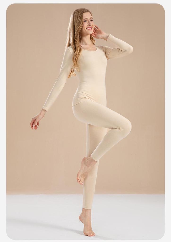 Ensemble d'automne pour femmes en pur coton uni: Couche de base, Pull, Pantalon, Sous-vêtements chauds fins pour filles