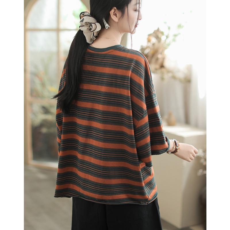 DIMANAF 2025 Summer T-shirt Women Spliced Stripe Printing Short Sleeve Loose Black
