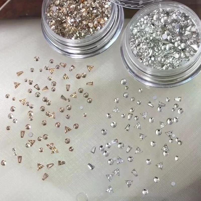 DIY Butterfly Knot Zircon Clear/Champagne 2-3mm Triangle Trapezoid Nail Gemstones Glitter Nail Rhinestone Manicure Decor