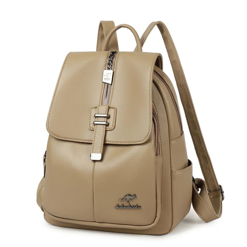 

Women s PU Backpack Large Capacity Backpack бежевий
