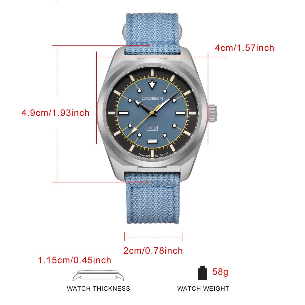 CADISEN TI-7 Autodyne NEUE Titan Automatische Mechanische Uhr Mann Leinwand Armbanduhr MIYOTA 8215 Leuchtende Wasserdichte Uhren