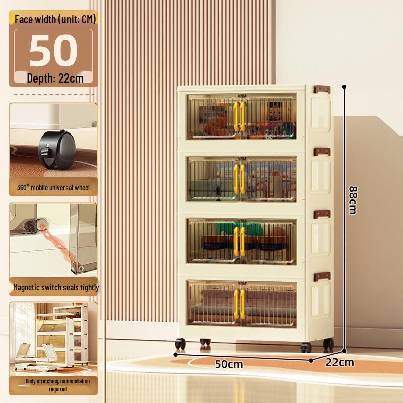 40-60cm Wide Transparent Foldable Double Door Floor Storage Cabinet with Multiple Layers