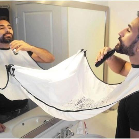 Beard and Hair Shaving Apron, Waterproof with Beard Catcher, Bib with 2 Hooks-White