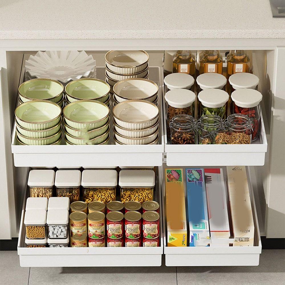 Pull-out Kitchen Storage Rack Anti-slip Slide Out Pantry Shelves Drawer Type Storage Tray for Home
