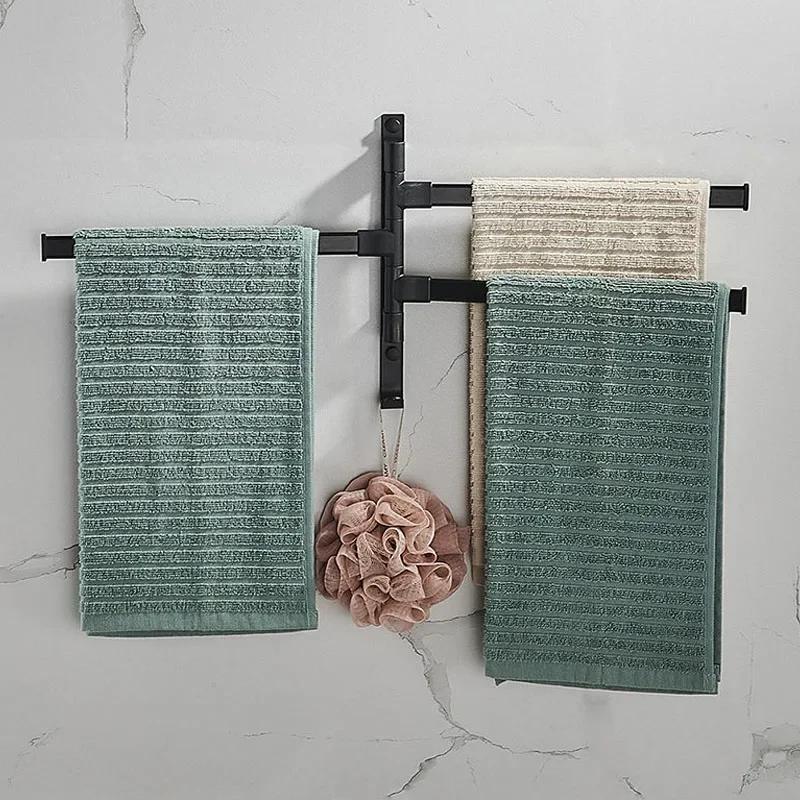 Badezimmer-Handtuchhalter, drehbarer Handtuchhalter, Raum-Aluminium, 2/3/4/5 Stangen, Handtuchhalter, Küchenregal, Papieraufhängung, Wandmontage