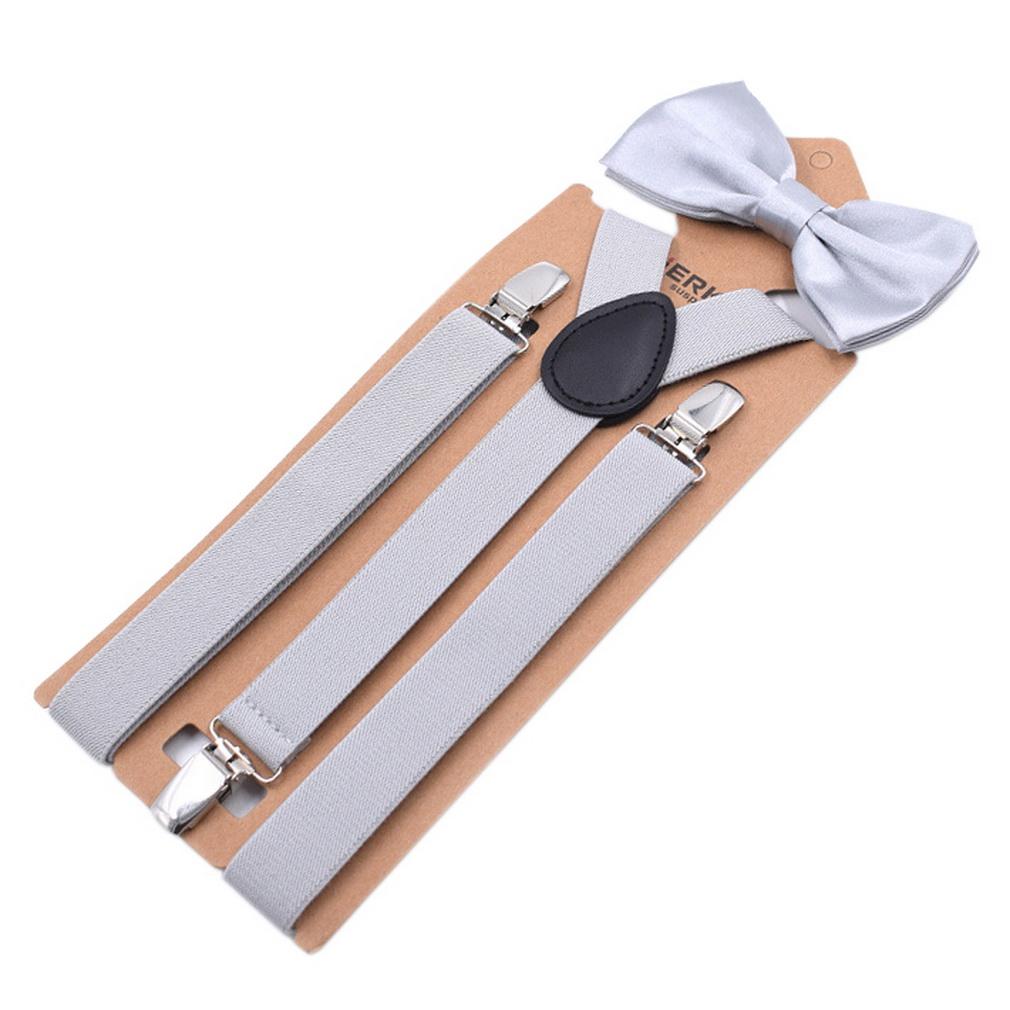 Unisex Bow Tie & Suspenders Set, 3 Clips Adjustable Elastic Braces for Casual & Formal Occasions