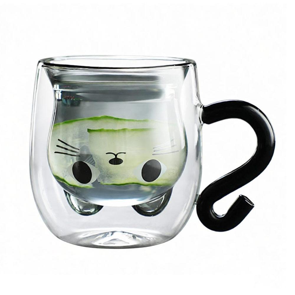 250-300ml Cat Mugs Double Glass Cup Portable Large Capacity Creative Glass Bear Cup Tea Cups with Handle Bear Cartoon Coffee Cup