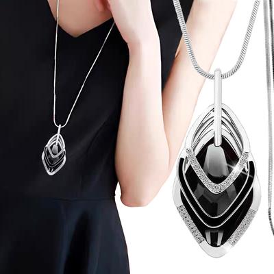 Oświadczenie Czarne Kryształy Długie Naszyjniki Wisiorki Dla Kobiet Collier Femme Okrągły Sweter Choker Szyja Szyja Kolar Maxi Moda Biżuteria