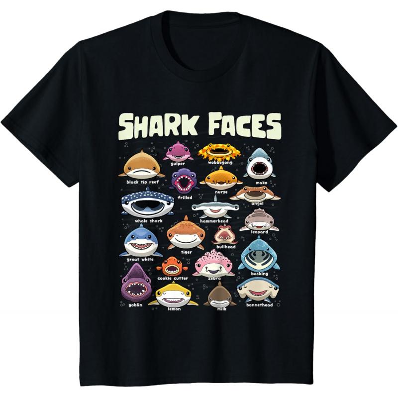 Types of Shark Faces Sea Animals of The World Shark Lover Gift t shirt Vintage Graphic Tee 100 cotton clothes All size Tops S