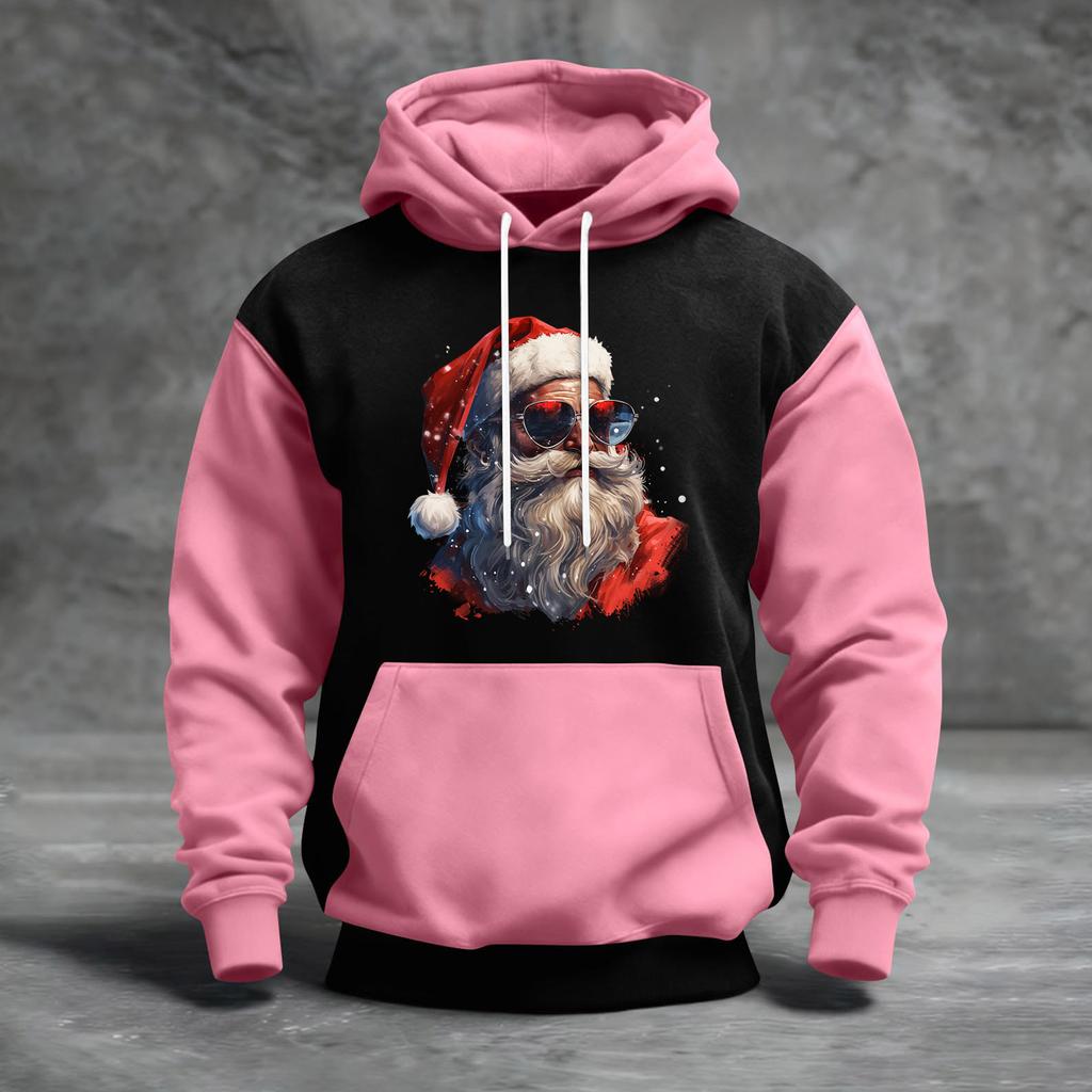 Men's Christmas Print Color Block Hooded Casual Sports Comfort Sweatshirt