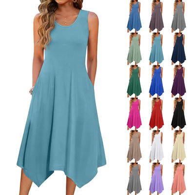 Women's Casual Dress For Summer Tank Dress Loose Beach Dress With Pockets Flare Midi Sundress