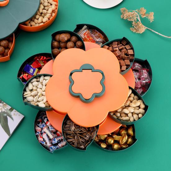 Rotating Fruit Plate Snack Tray with Lid 5/10 Compartments Plastic Divided Serving Tray for Parties Picnics Kids Safe Organizer And Snack Box