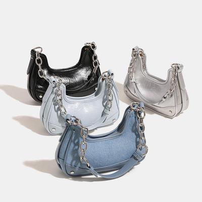 Charming Silver Magnetic Denim Shoulder Bag - 2024 Hot Girl Style
