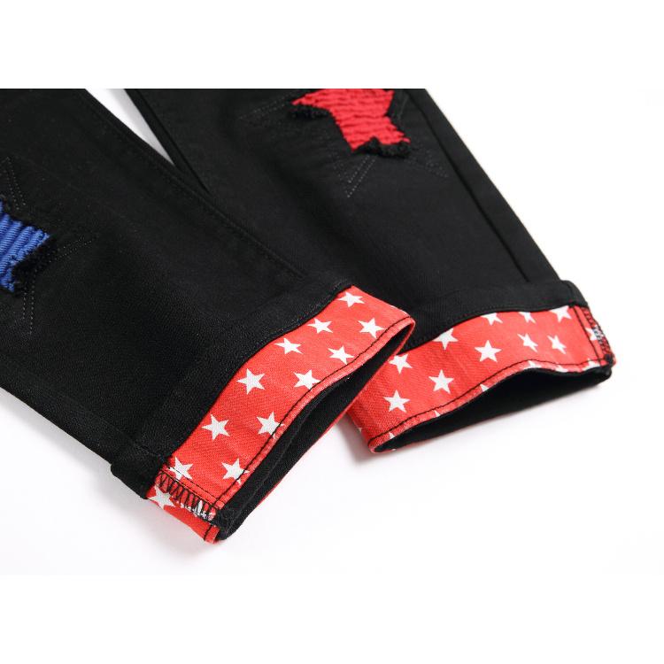 Original European And American Style, Personalized And Colorful Embroidery, Slim Fit And Elastic Flanged Denim Pants