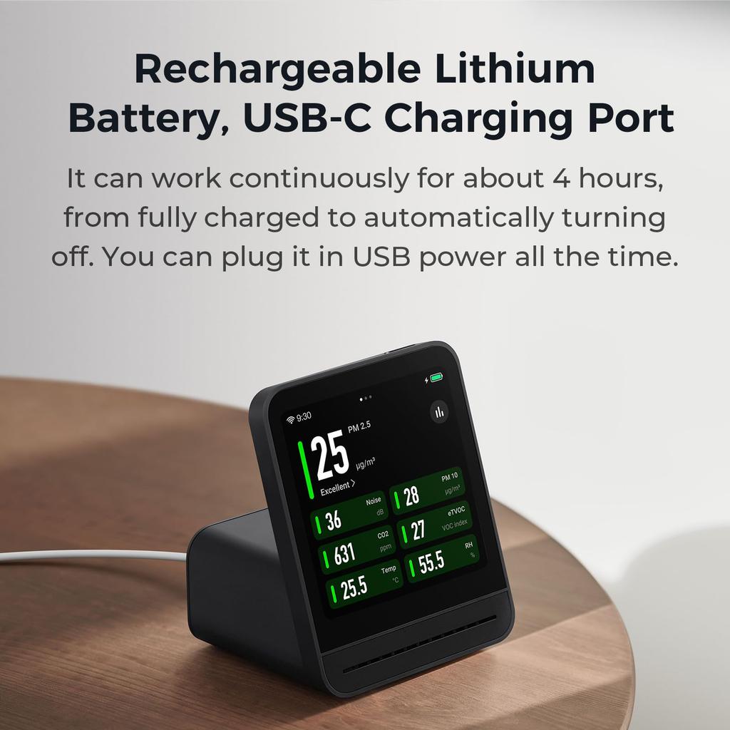 Qingping Air Quality Monitor 2 Indoor Air Quality Meter Measuring the Concentration of Air Pollutants Such As and Humidity Alarm Clock Function Smart