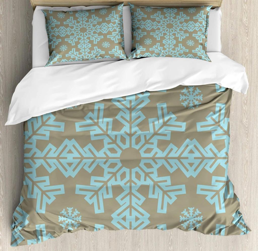 Comforter Winter Merry Xmas Theme Delicate Snowflakes Cold Freezing Weather Vintage Holiday Pattern Room Decorative Women Kids