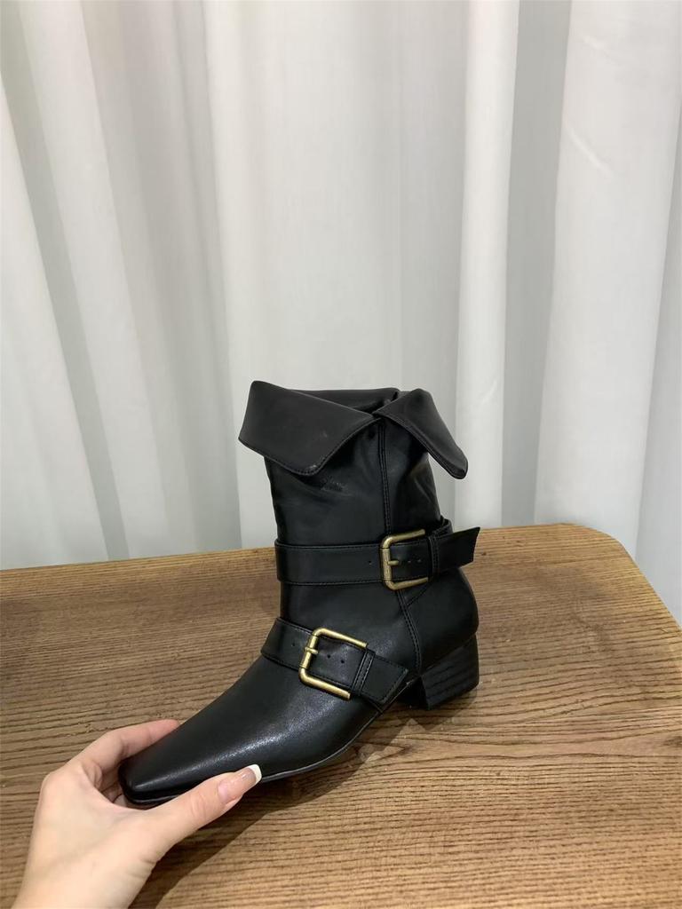 Thick heel retro suede western cowboy boots short boots women's boots 2025 new spring and autumn single boots square Martin boots