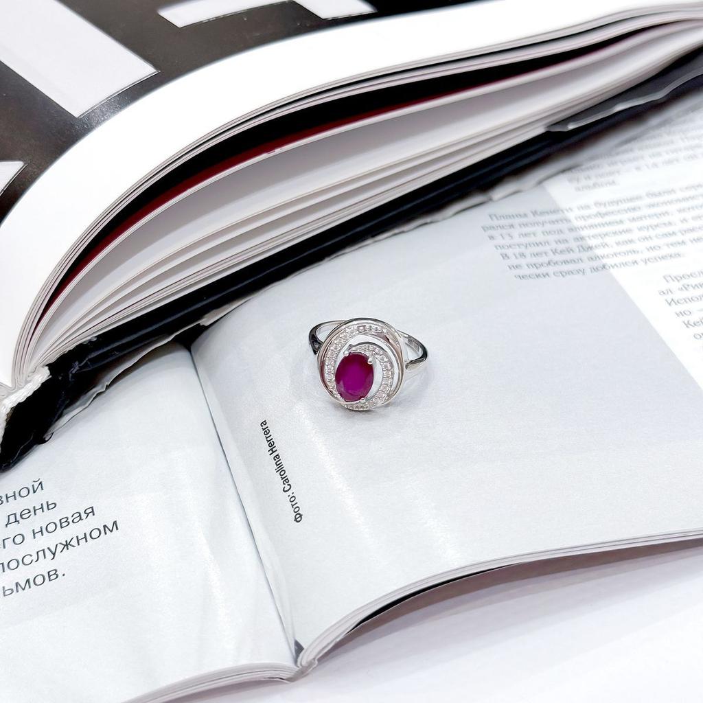 Silver Ring with Natural Ruby 2.03ct, Cubic Zirconia, Weight of the Product 4.22 G (2165125)