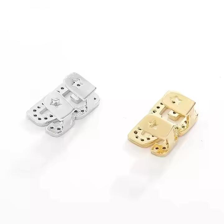 Unique Number 23 Shape Brass Two Tooth Grills Iced Zircon Gold Plated Body Jewelry for Engagement or Anniversary