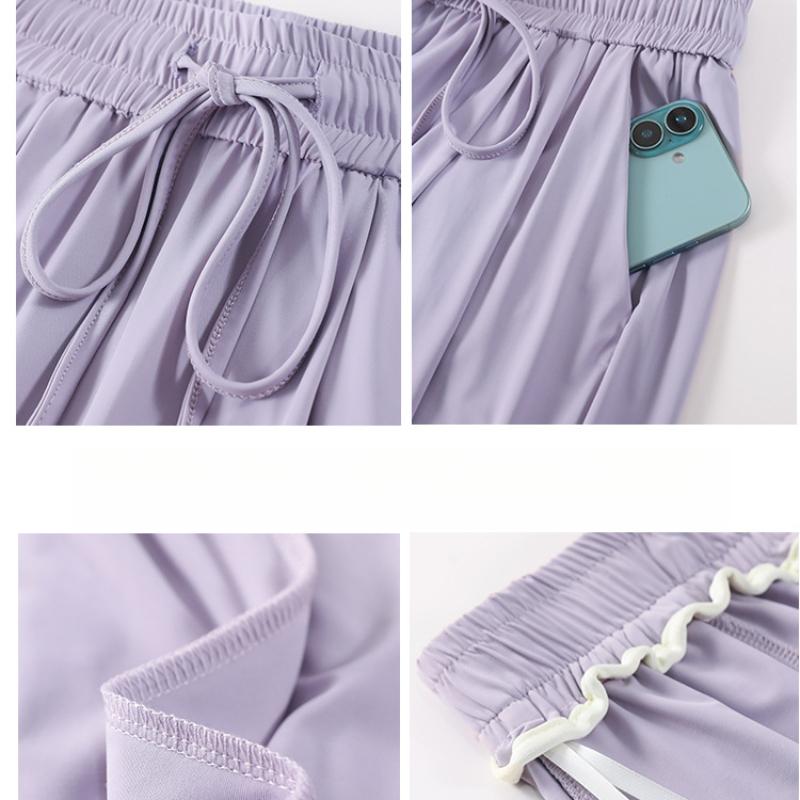 Ledově hedvábné rychleschnoucí kalhoty s ochranou proti slunci pro ženy, letní kalhoty s širokými nohavicemi, nové ležérní lehké sportovní kalhoty plus size, chladivé kalhoty po zem