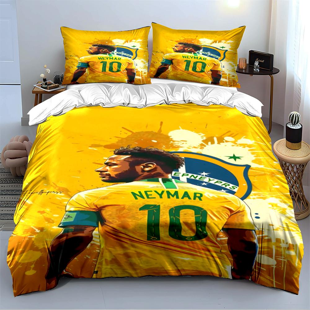 Ensemble de literie de football Neymar Jaune Parure de lit Housse de couette Taies d'oreiller Décoration de la maison (1 * Housse de couette 2 * Taies d'oreiller, sans couette)
