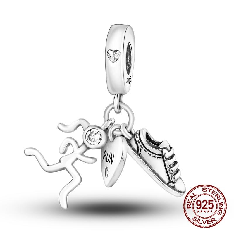 Inlaid Zircon Charm Beads Copper Color Love Heart Snake Dangle Fit Original Bracelet Charms Pendant Jewelry