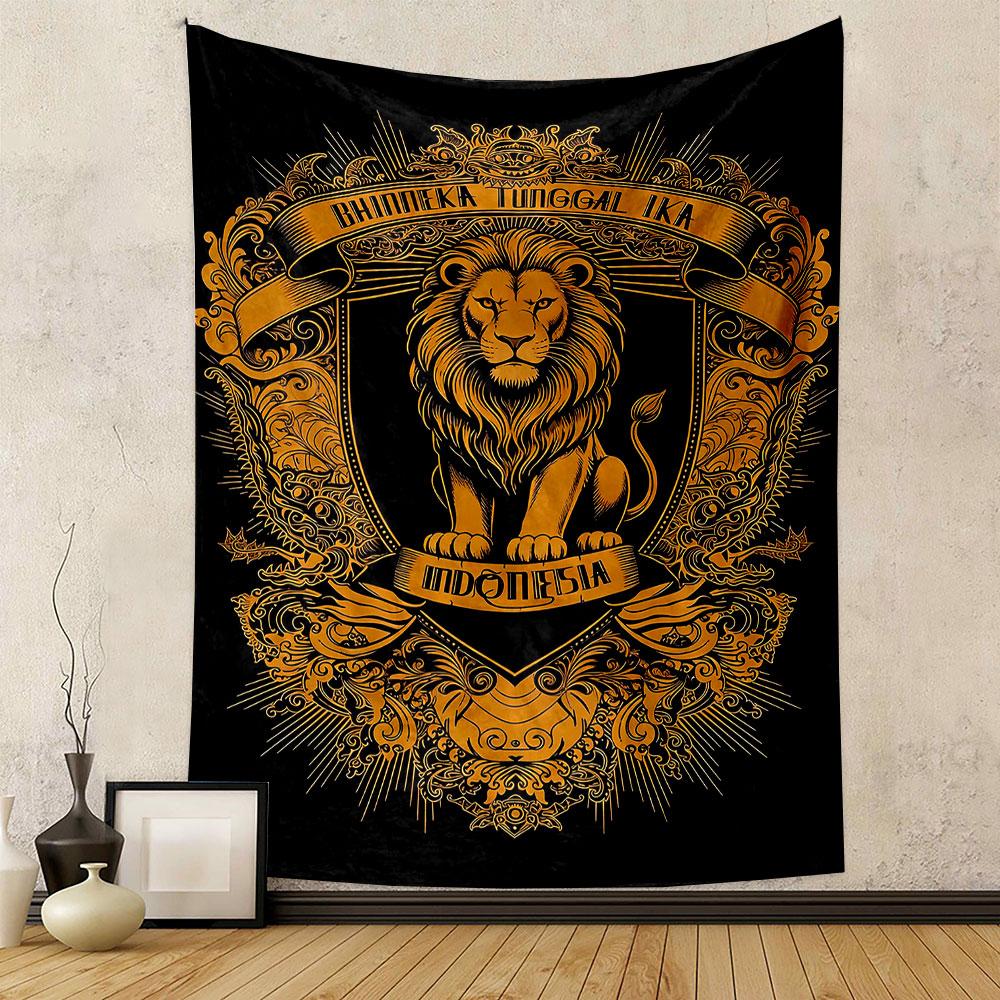 Golden Lion Crest - Indonesia Emblem Design Patterned tapestry home decor, suitable for bedroom and living room, gift